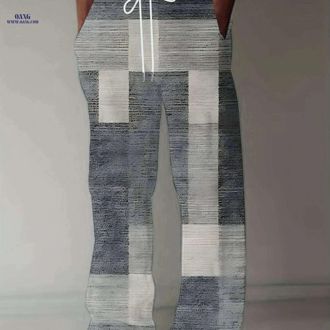 Retro Men's Straight-Leg Pants - Vibrant Patchwork Print & Drawstring   OAXG Mixed Color / M