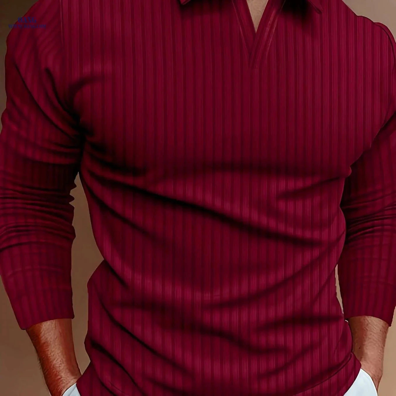 Ribbed V-Neck Long Sleeve Shirt for Men - Casual Spring/Fall Style   OAXG Black / S