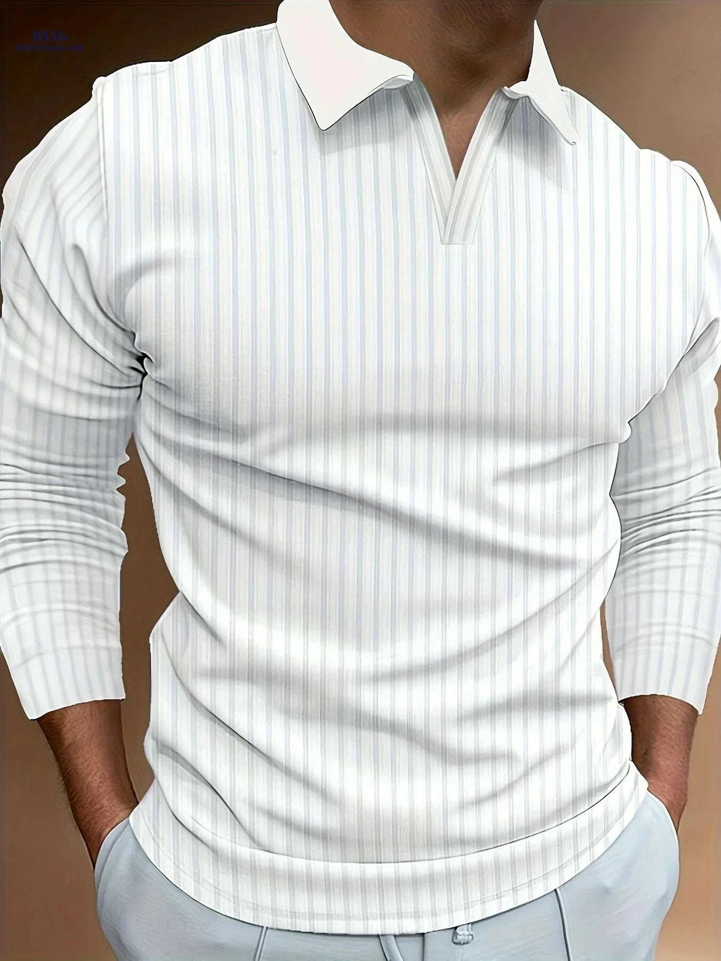 Ribbed V-Neck Long Sleeve Shirt for Men - Casual Spring/Fall Style   OAXG Black / S