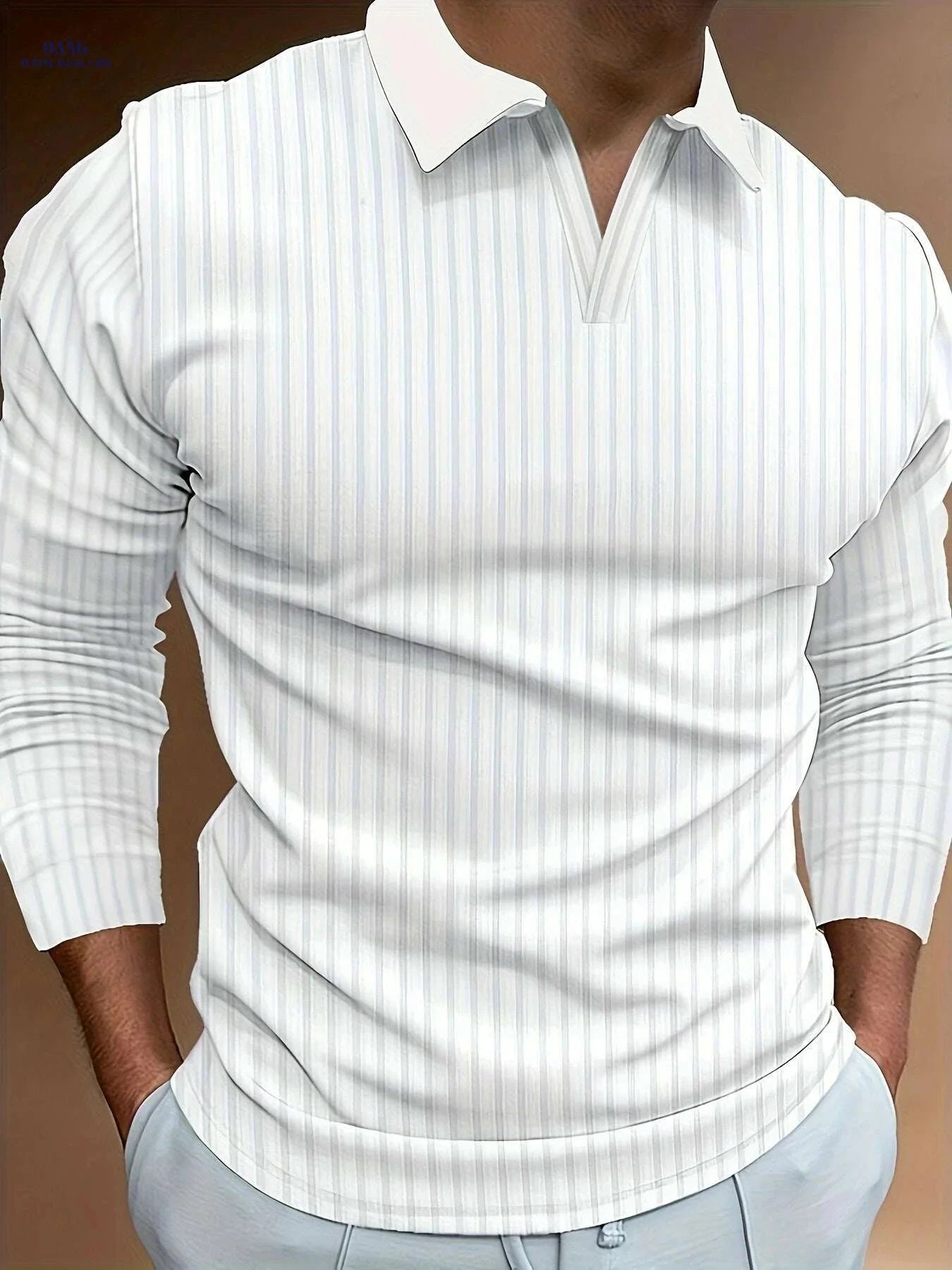 Ribbed V-Neck Long Sleeve Shirt for Men - Casual Spring/Fall Style   OAXG Black / S
