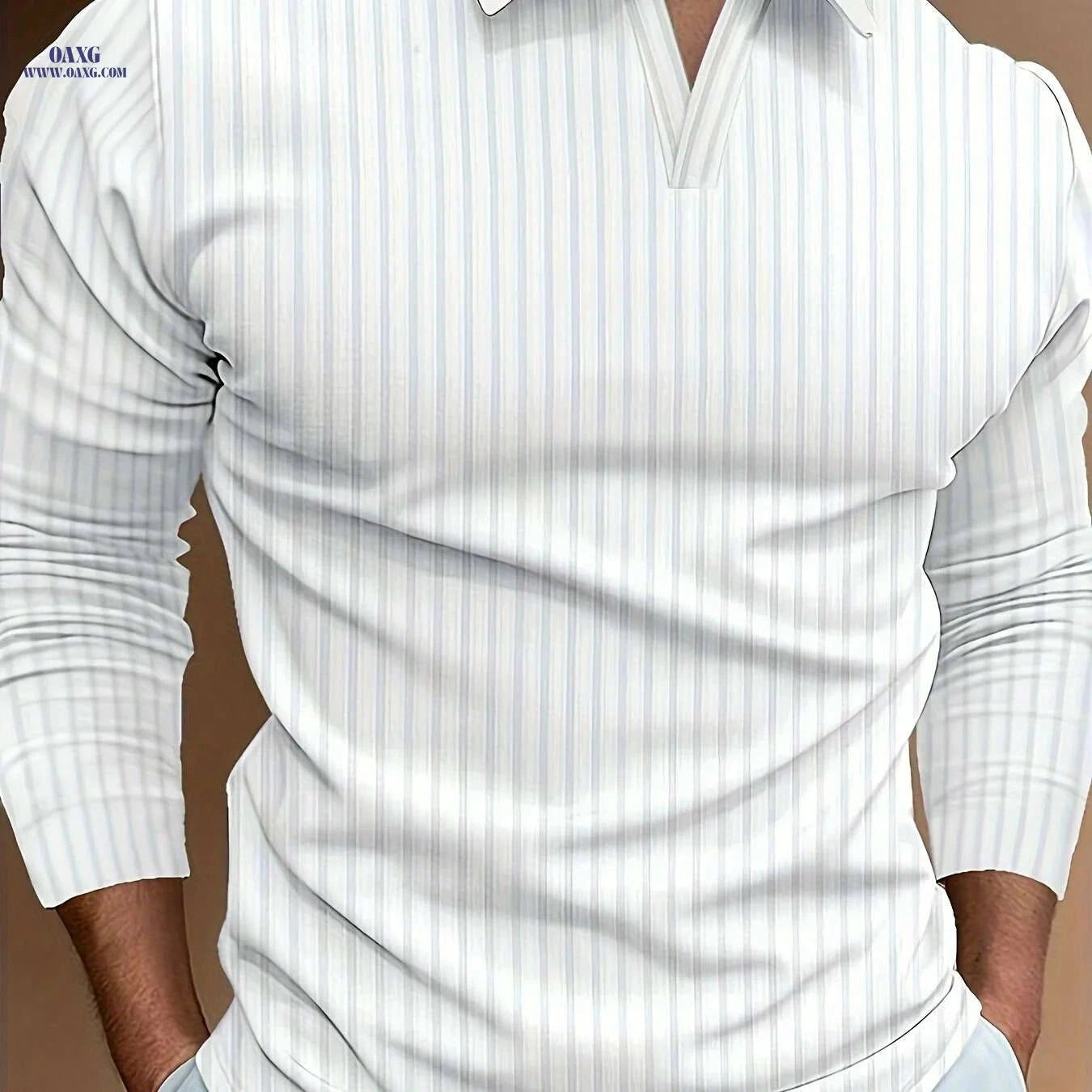 Ribbed V-Neck Long Sleeve Shirt for Men - Casual Spring/Fall Style   OAXG Black / S