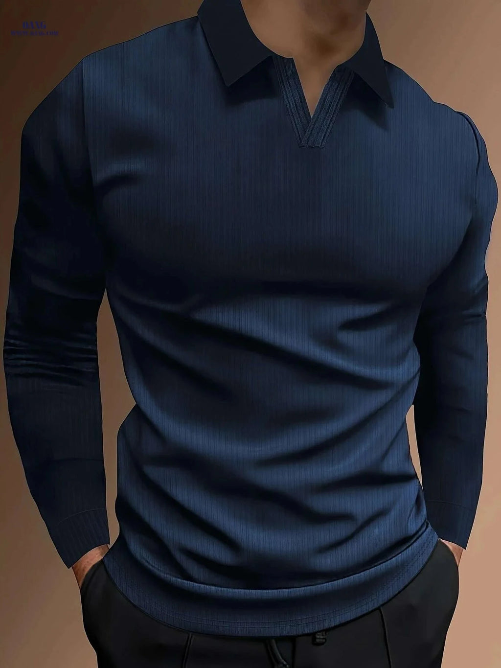 Ribbed V-Neck Long Sleeve Shirt for Men - Casual Spring/Fall Style   OAXG Black / S