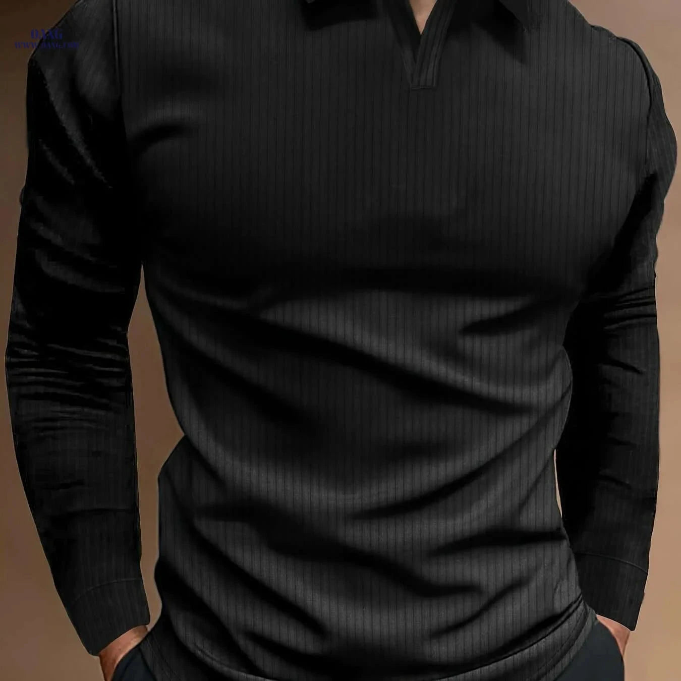 Ribbed V-Neck Long Sleeve Shirt for Men - Casual Spring/Fall Style   OAXG 