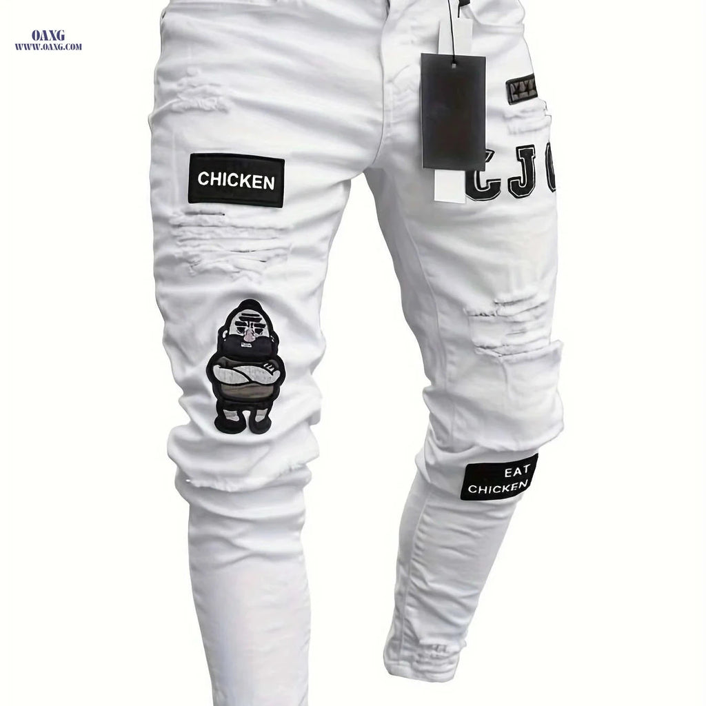 Ripped Skinny Jeans for Men - Stretch Fit Casual Trousers   OAXG 