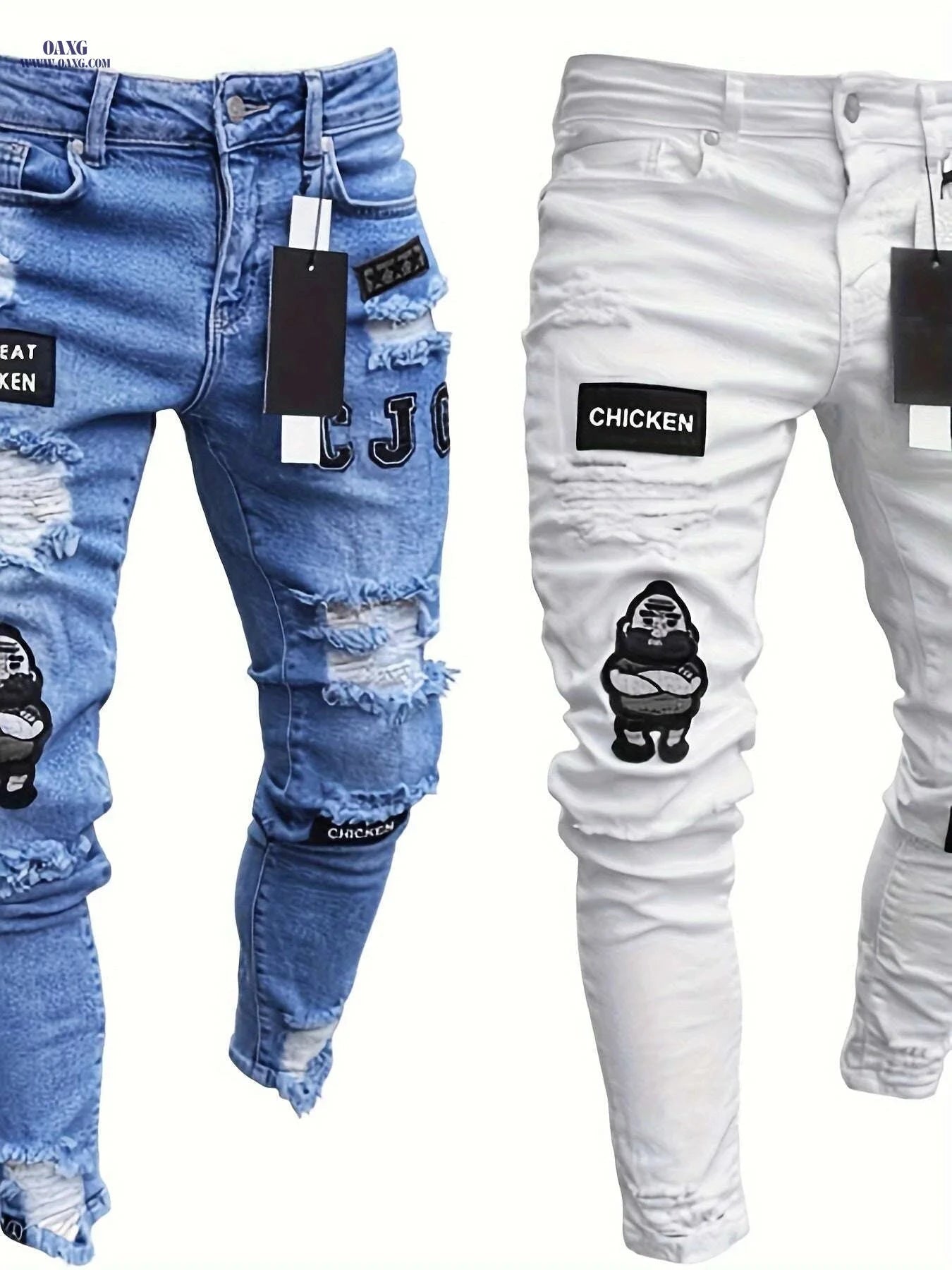 Ripped Skinny Jeans for Men - Stretch Fit Casual Trousers   OAXG 