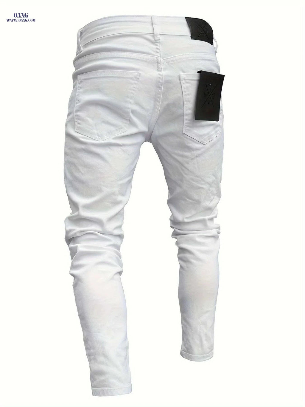 Ripped Skinny Jeans for Men - Stretch Fit Casual Trousers   OAXG White / S