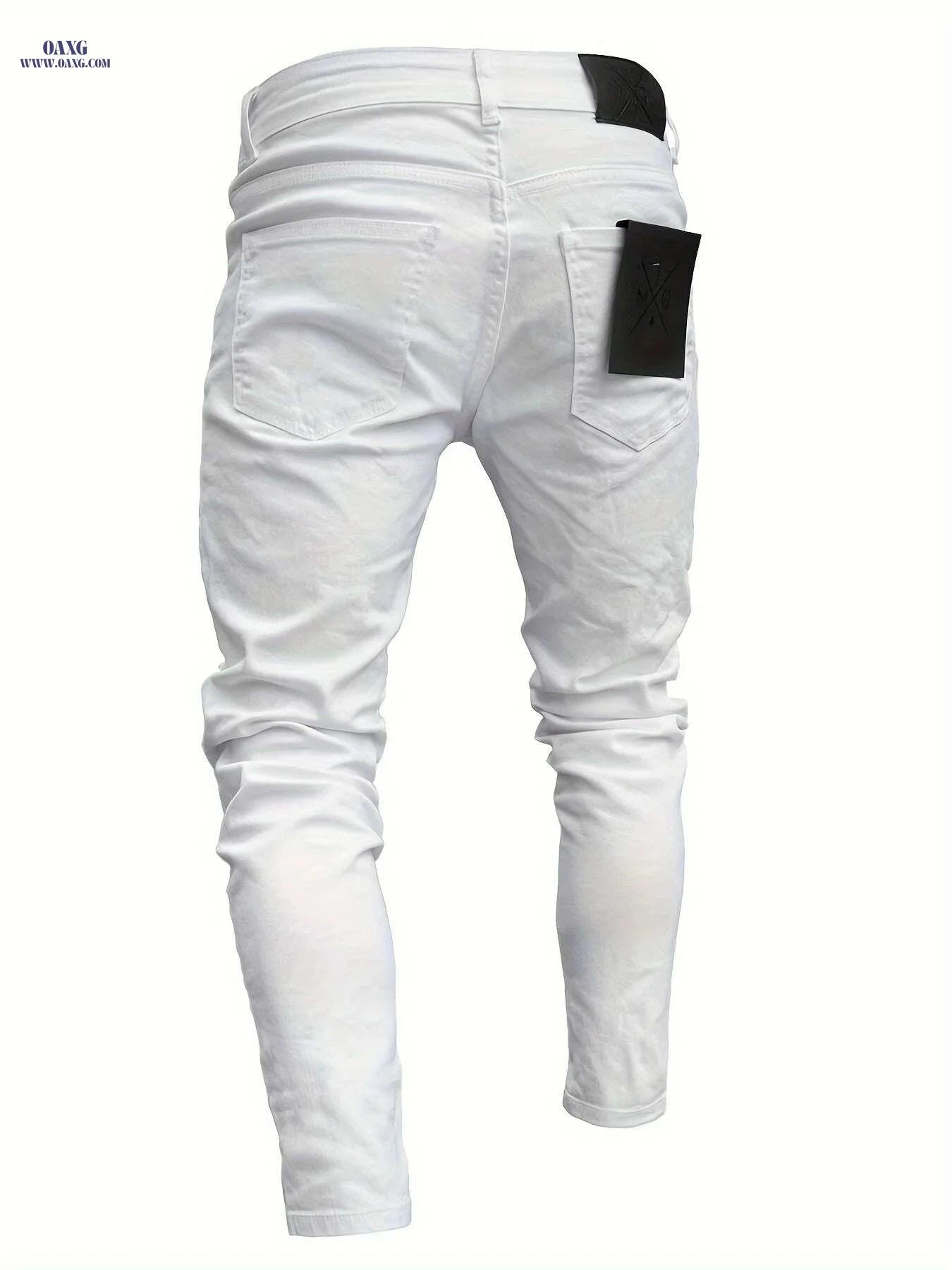 Ripped Skinny Jeans for Men - Stretch Fit Casual Trousers   OAXG White / S