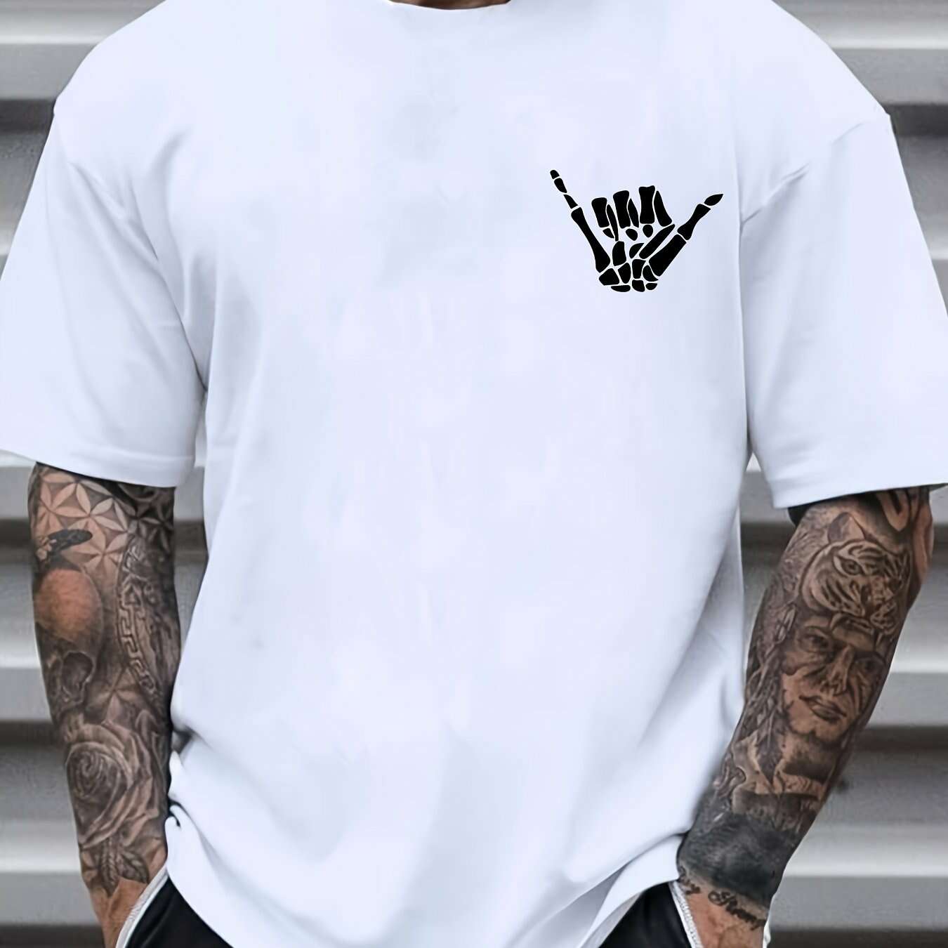 Rock And Roll Print T-Shirt for Men - Casual Crew Neck Tee   OAXG Black / S