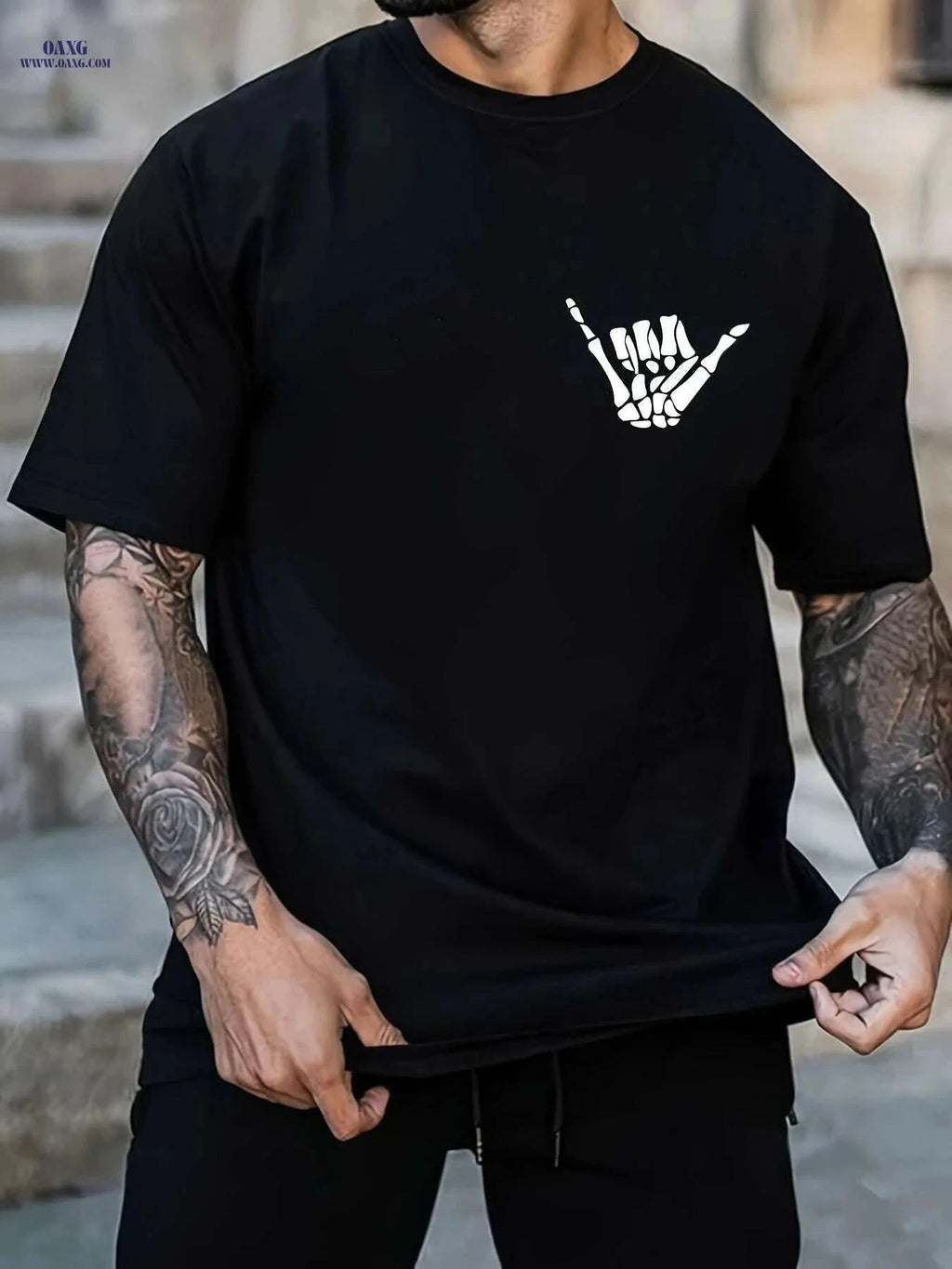 Rock And Roll Print T-Shirt for Men - Casual Crew Neck Tee   OAXG Black / S