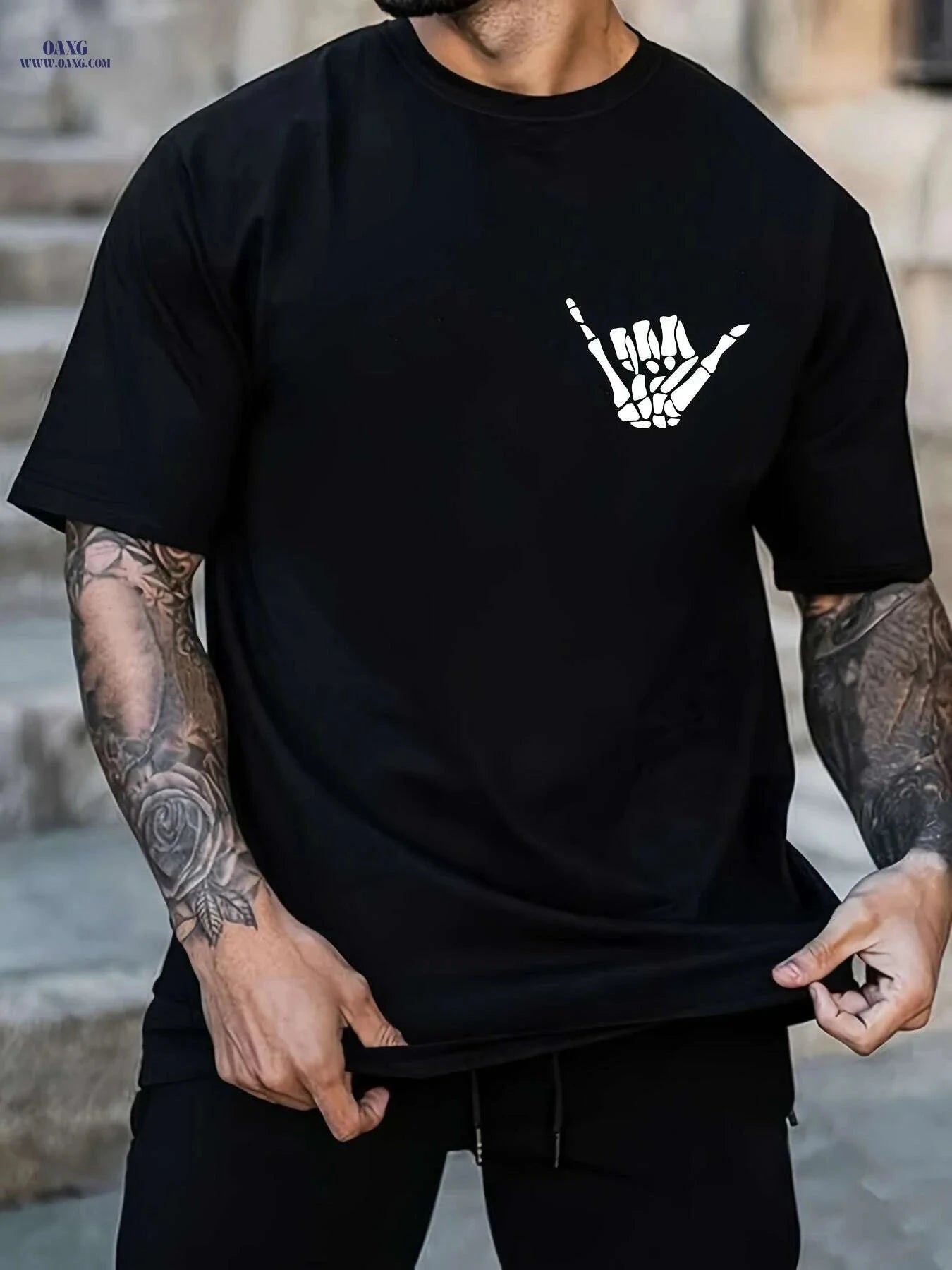 Rock And Roll Print T-Shirt for Men - Casual Crew Neck Tee   OAXG Black / S