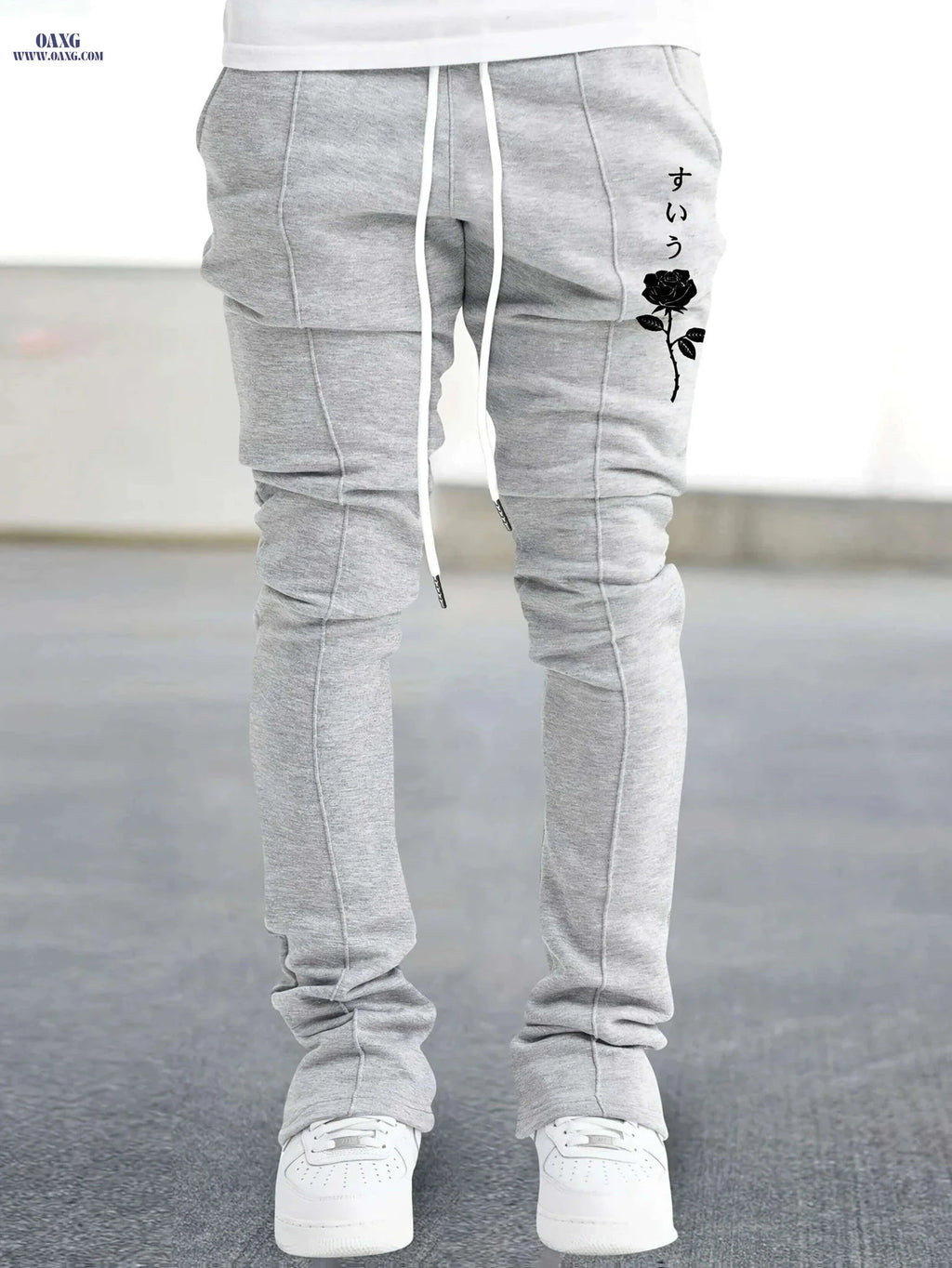 Rose Series Casual Pants - Lightweight Floral Print for Men, Drawstring   OAXG Black / S