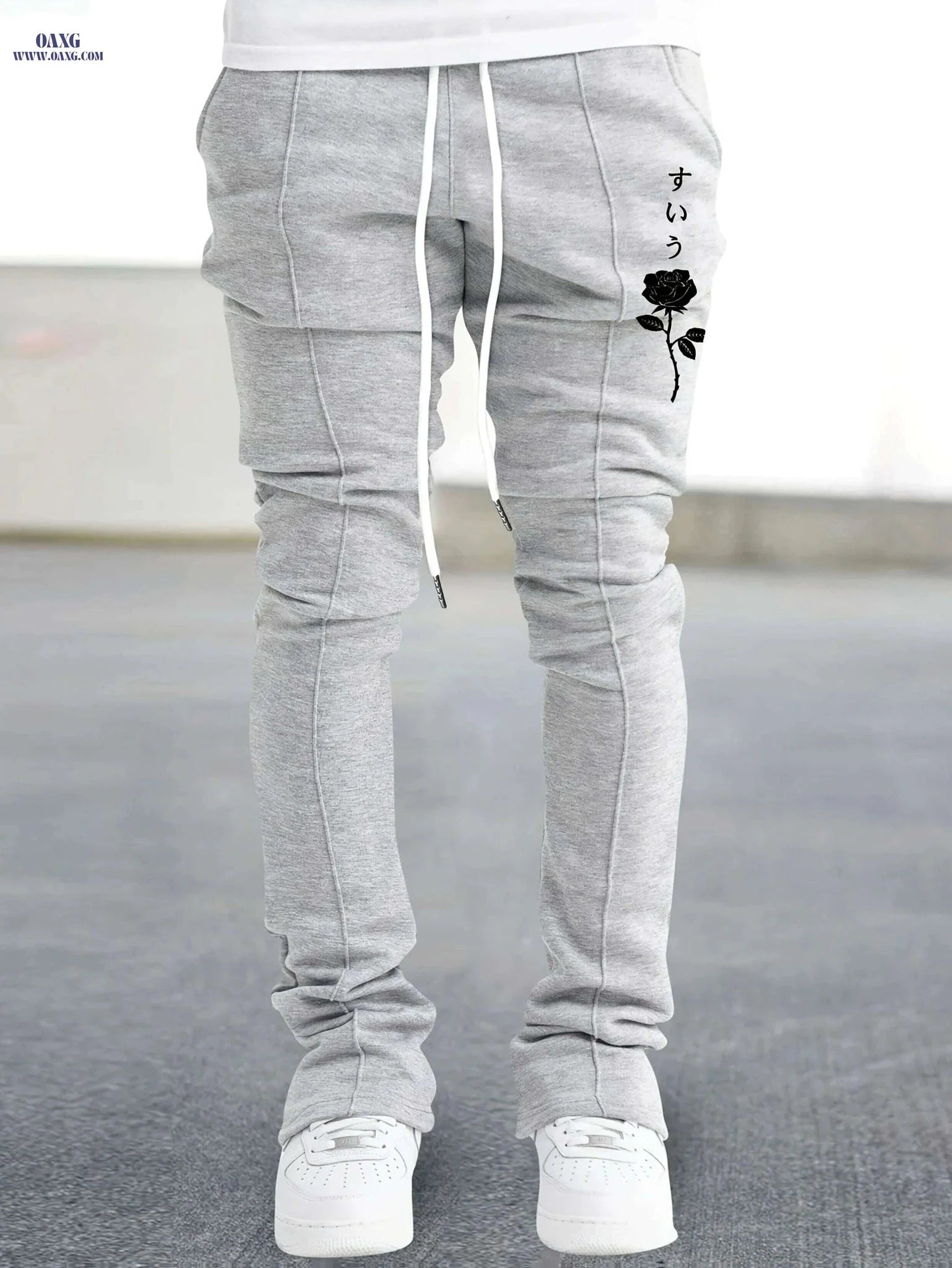 Rose Series Casual Pants - Lightweight Floral Print for Men, Drawstring   OAXG Black / S
