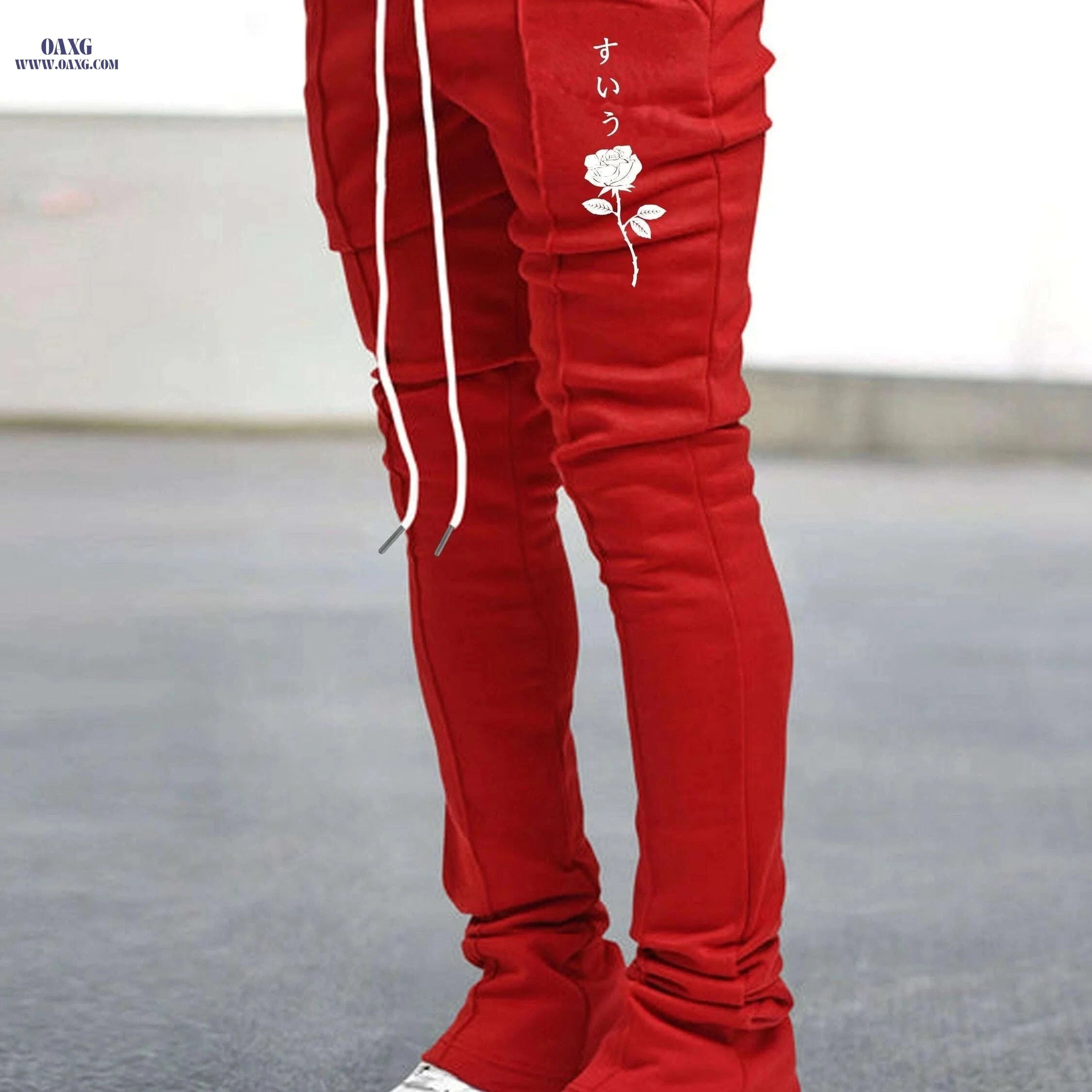 Rose Series Men's Casual Pants - Lightweight Floral Drawstring Style   OAXG Black / S