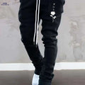 Rose Series Men's Casual Pants - Lightweight Floral Drawstring Style   OAXG Black / S