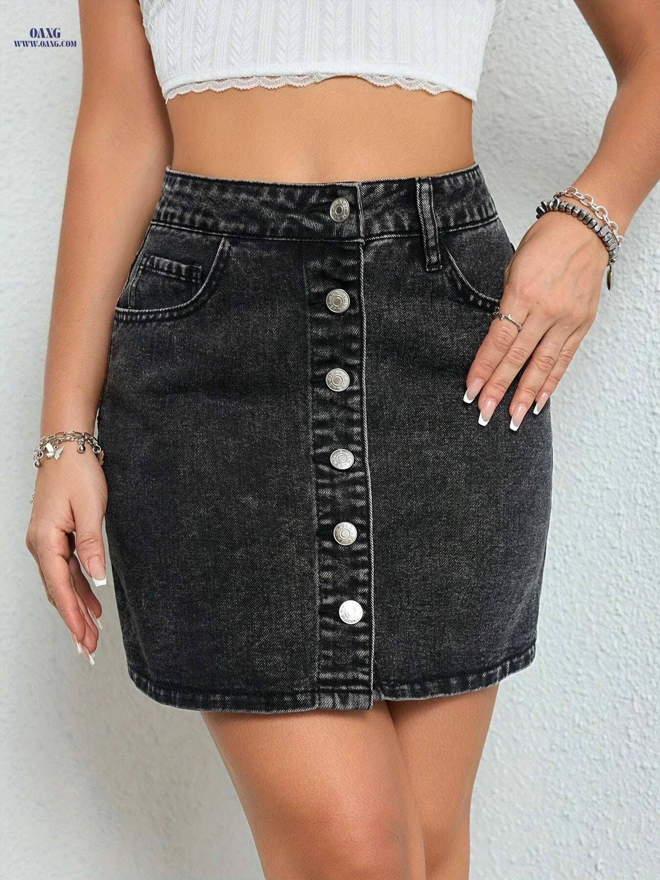ROSNIDI Women's Classic Straight-Leg Denim Skirt - Dark Wash Casual   OAXG Dark Gray / XS