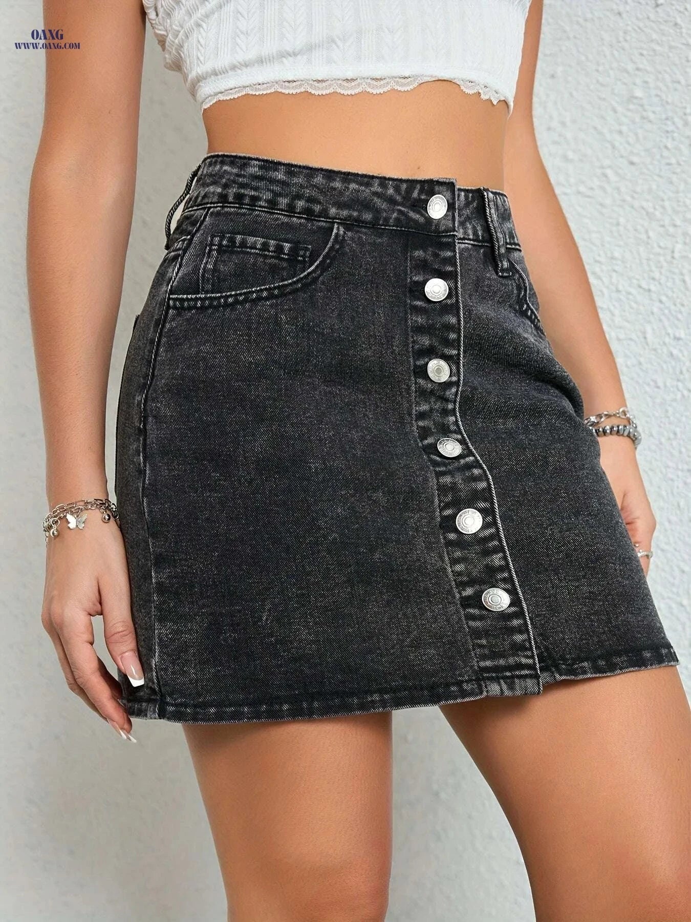 ROSNIDI Women's Classic Straight-Leg Denim Skirt - Dark Wash Casual   OAXG 