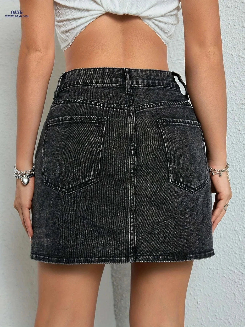 ROSNIDI Women's Classic Straight-Leg Denim Skirt - Dark Wash Casual   OAXG 