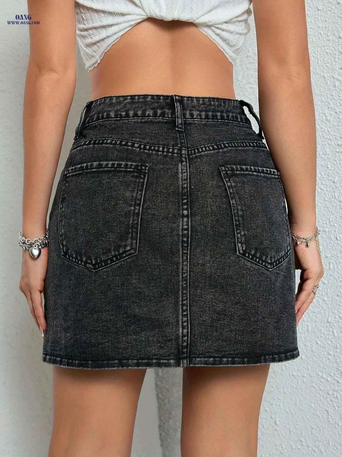 ROSNIDI Women's Classic Straight-Leg Denim Skirt - Dark Wash Casual   OAXG 