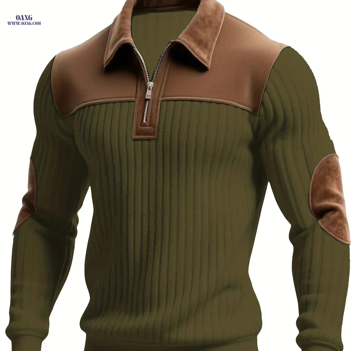 ROYALBOY Men's Color-Block Casual Pullover - Thick Warm Zipper Detail   OAXG 