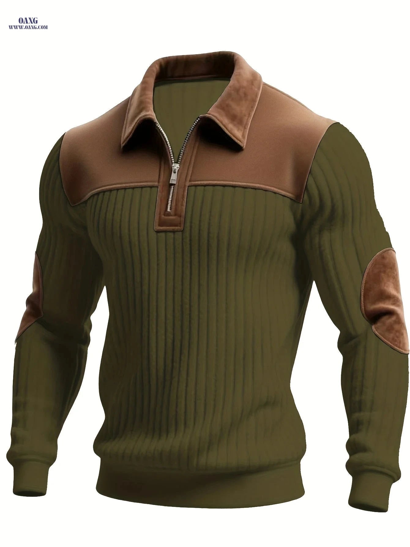 ROYALBOY Men's Color-Block Casual Pullover - Thick Warm Zipper Detail   OAXG 