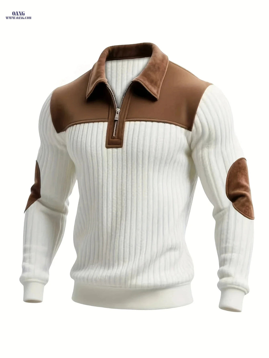 ROYALBOY Men's Color-Block Casual Pullover - Thick Warm Zipper Detail   OAXG 