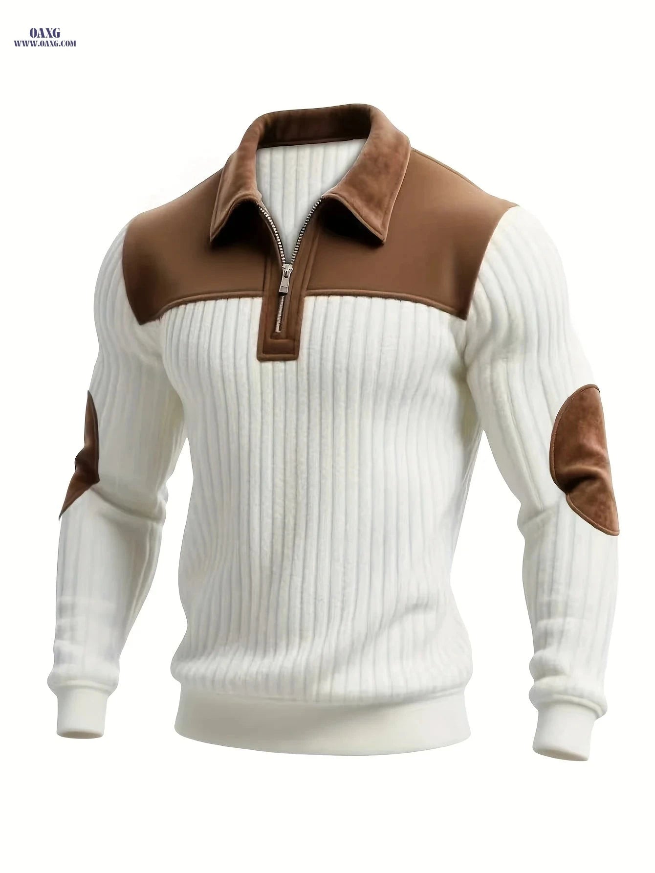 ROYALBOY Men's Color-Block Casual Pullover - Thick Warm Zipper Detail   OAXG 