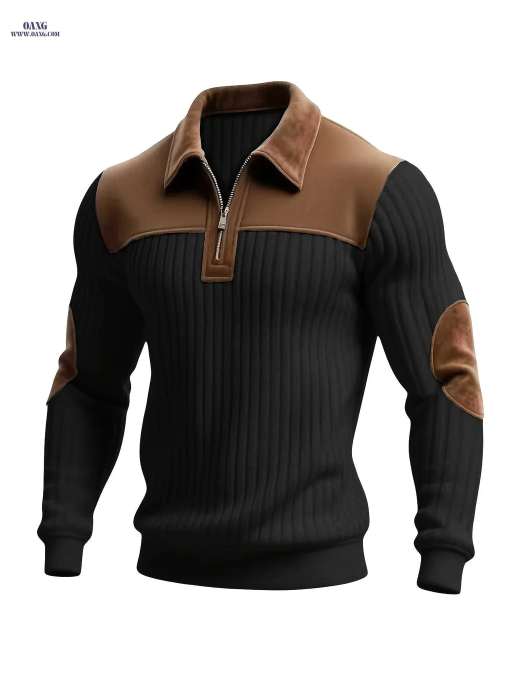 ROYALBOY Men's Color-Block Pullover - Warm Thick Casual Zipper Detail   OAXG 