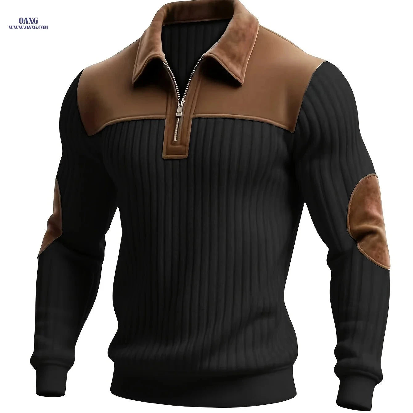 ROYALBOY Men's Color-Block Pullover - Warm Thick Casual Zipper Detail   OAXG 