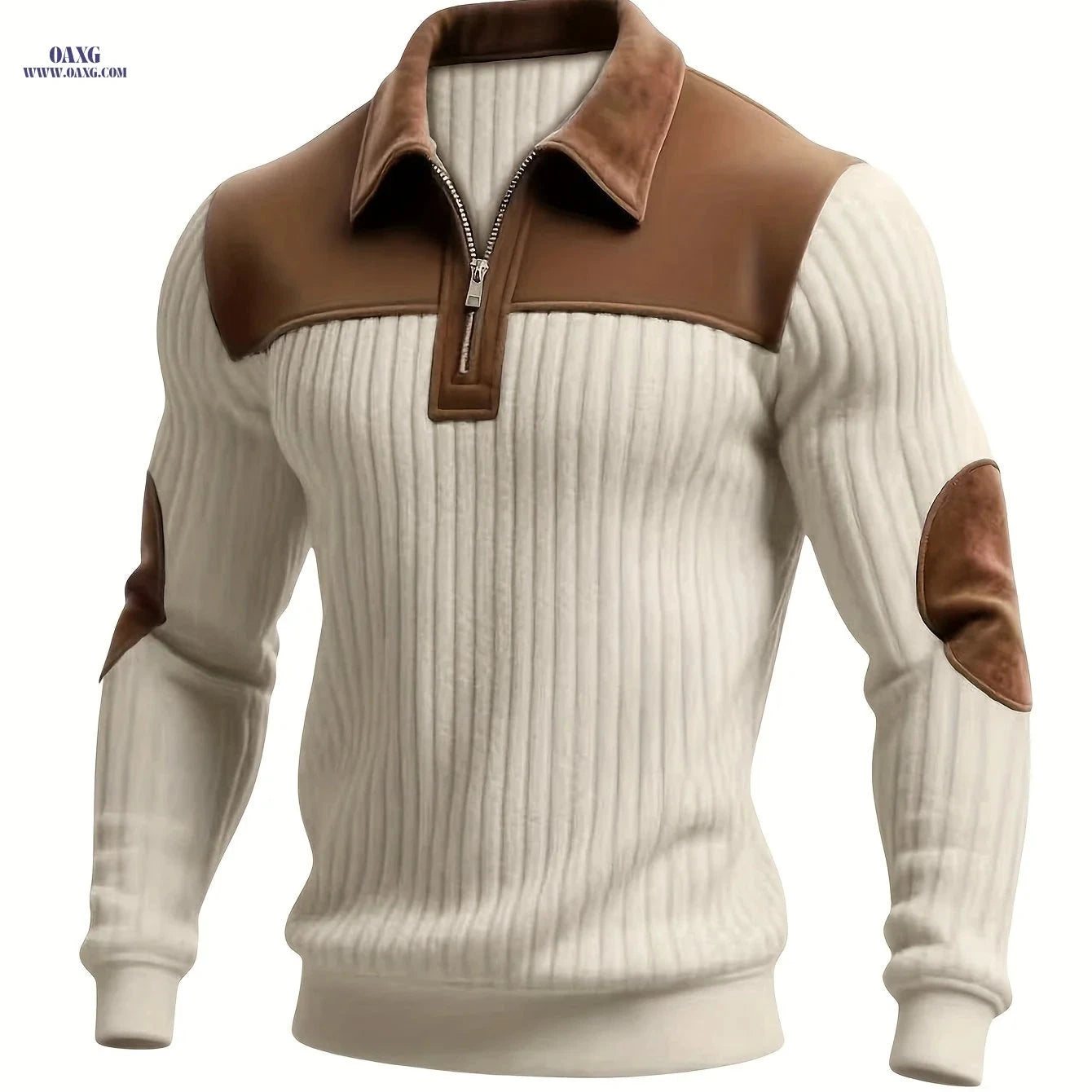 ROYALBOY Men's Color-Block Pullover - Warm Thick Casual Zipper Detail   OAXG White / FR S