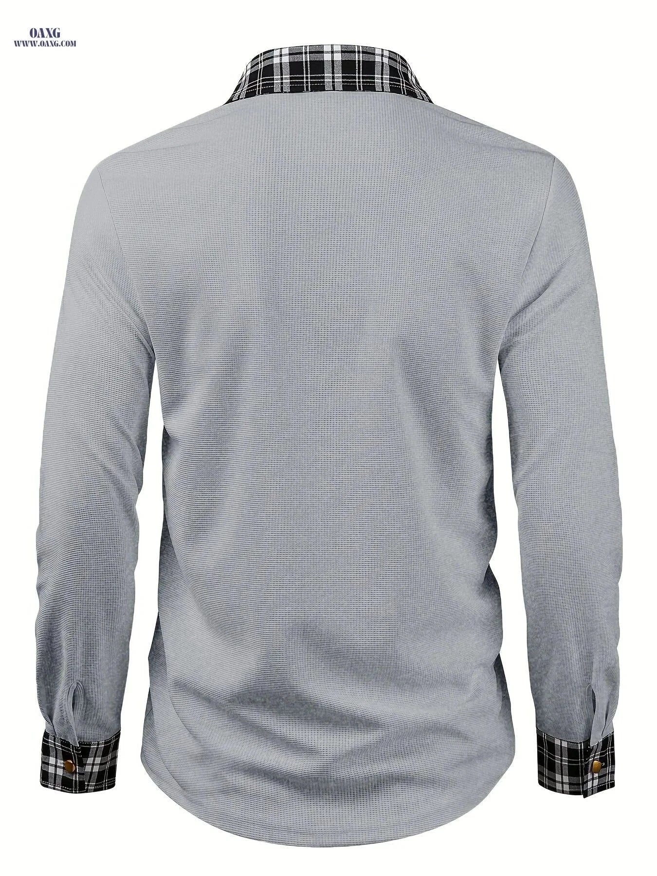 ROYALBOY Men's Plaid Waffle Knit Shirt - Long Sleeve Casual Fit   OAXG White / FR S