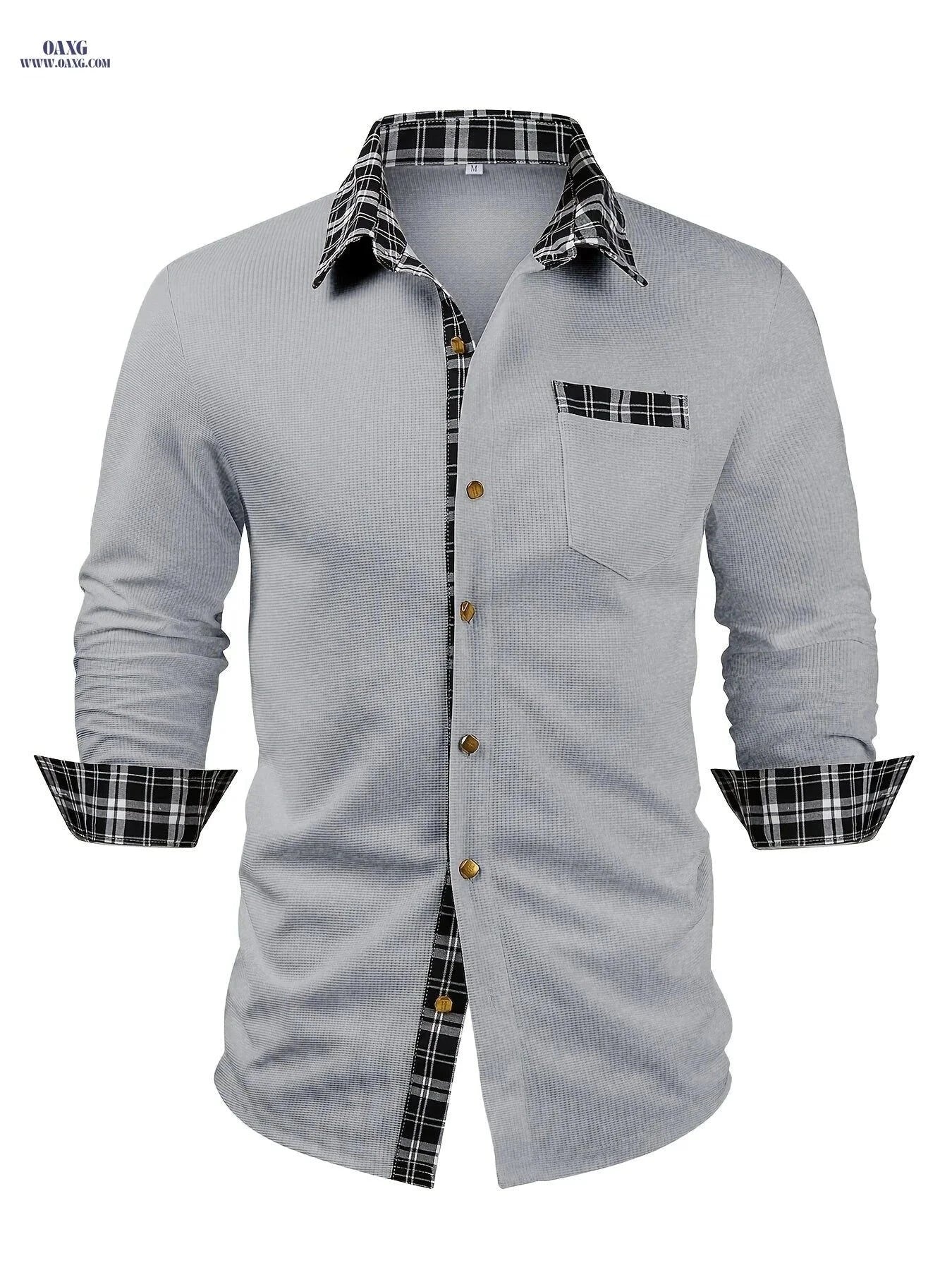 ROYALBOY Men's Plaid Waffle Knit Shirt - Long Sleeve Casual Fit   OAXG White / FR S