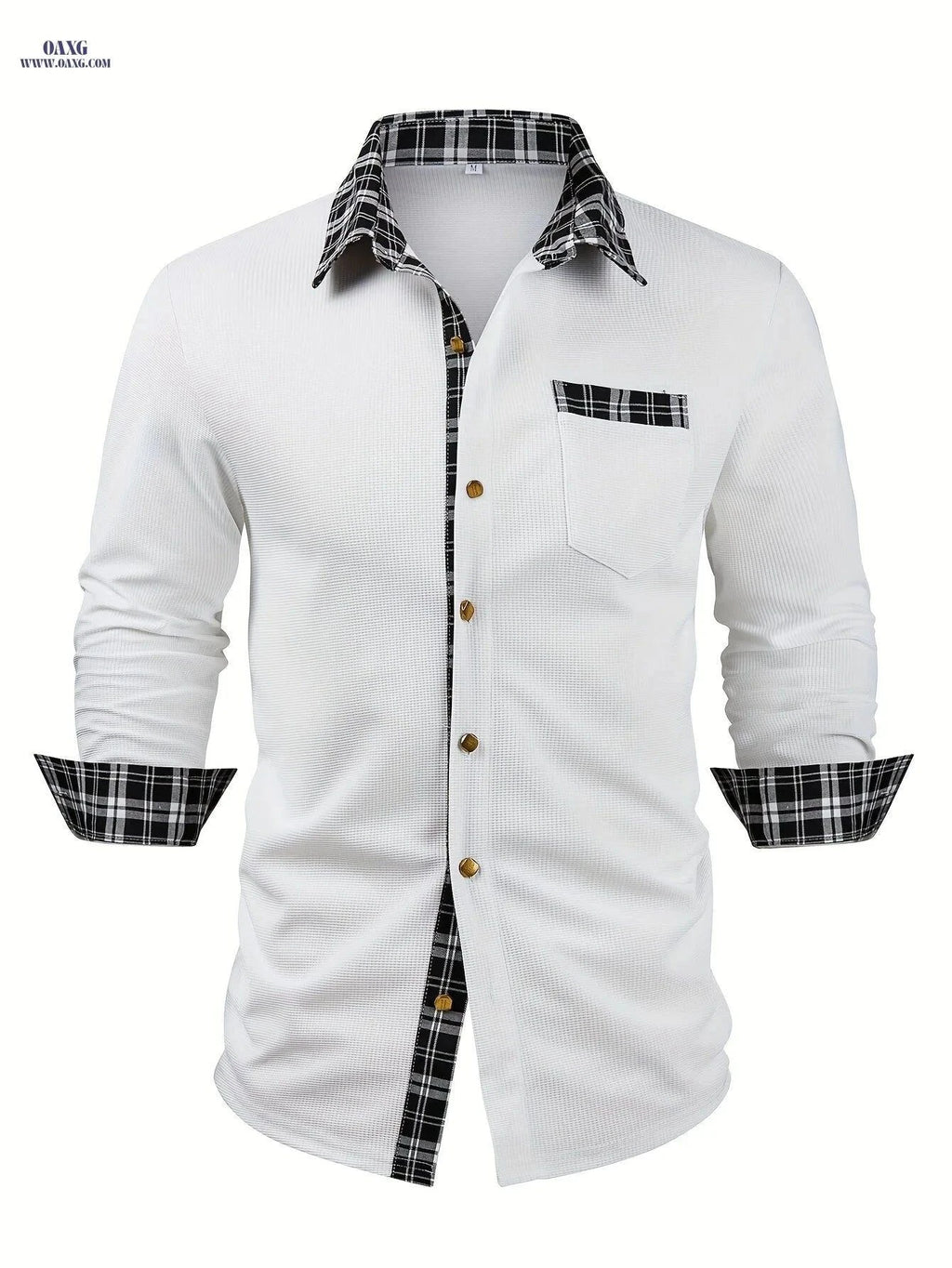 ROYALBOY Men's Plaid Waffle Knit Shirt - Long Sleeve Casual Fit   OAXG White / FR S