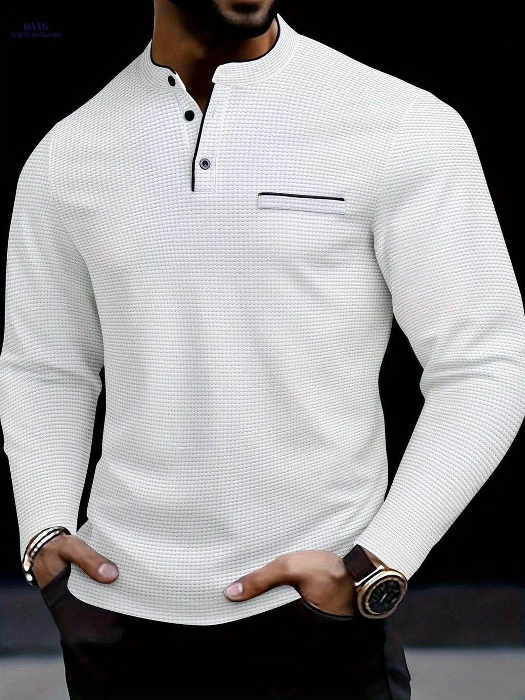 ROYALBOY Men's Slim-Fit Henley Shirt Jacket - Casual Fall Wear   OAXG White / S