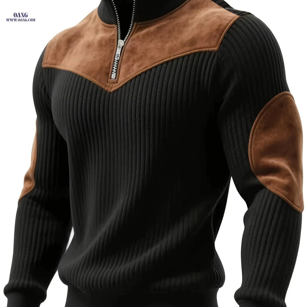 ROYALBOY Men's Stand Collar Pullover - Vintage Half-Zip Sweatshirt   OAXG 
