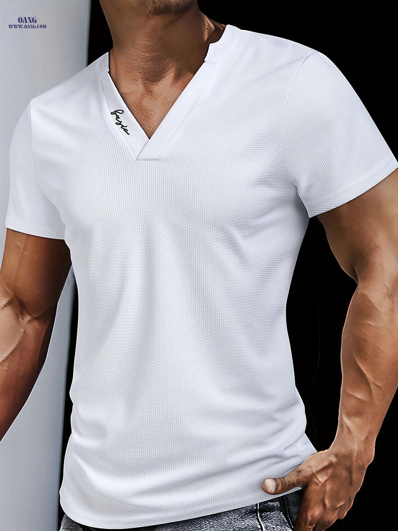 ROYALBOY Men's V-Neck Henley Shirt - Summer Casual Color Block Top   OAXG White / FR S