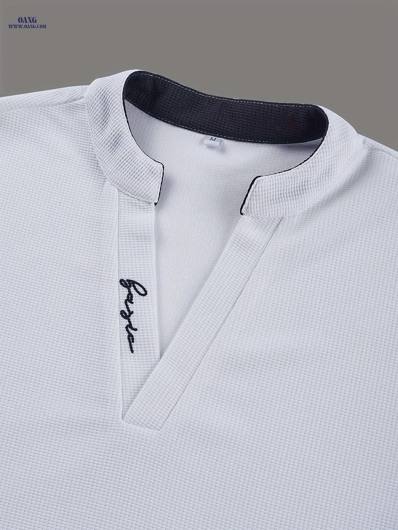 ROYALBOY Men's V-Neck Henley Shirt - Summer Casual Color Block Top   OAXG White / FR S