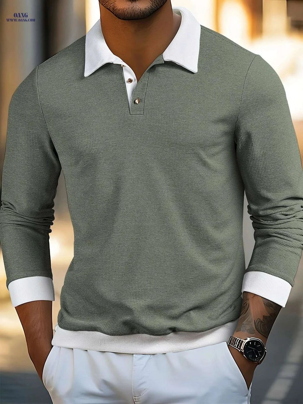 ROYALBOY Men's Waffle Knit Shirt - Casual Long Sleeve Blazer Style   OAXG 