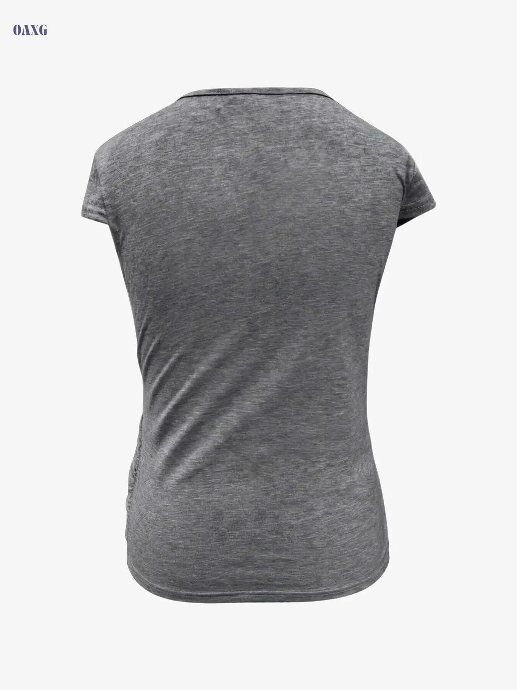 Ruched Button Decor Crew Neck T-Shirt - Casual Women's Top   OAXG grey / S