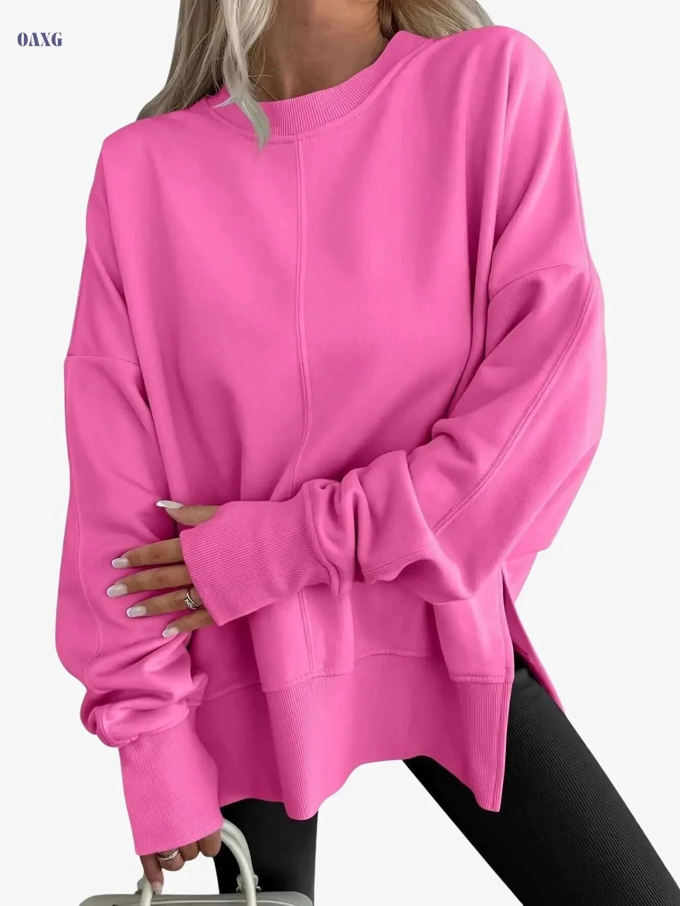 SCACTO Women's Casual Hoodie - Loose Fit with Side Slit, Velvet Top   OAXG 