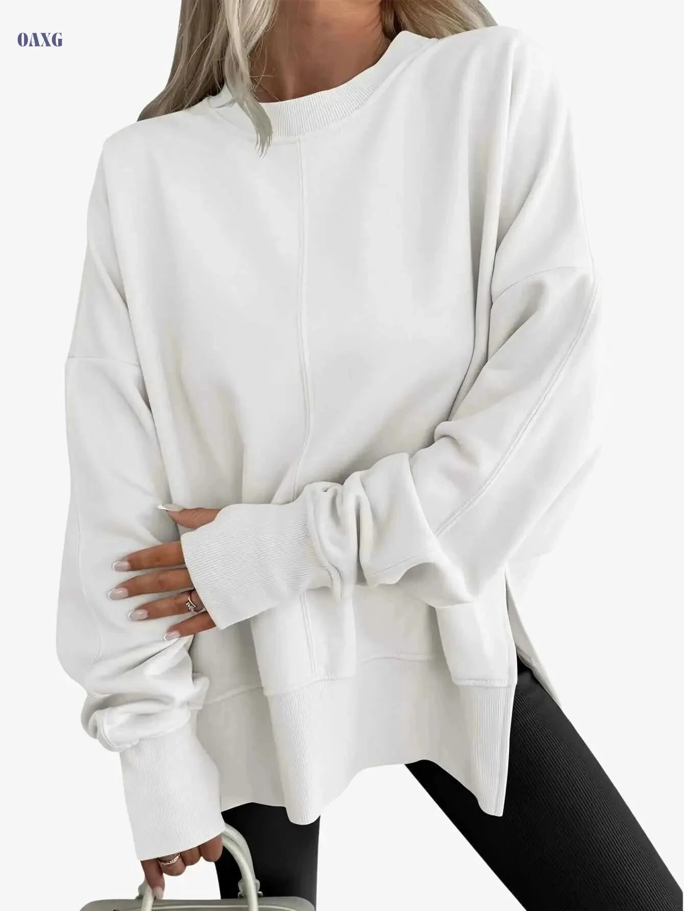 SCACTO Women's Casual Hoodie - Loose Fit with Side Slit, Velvet Top   OAXG 