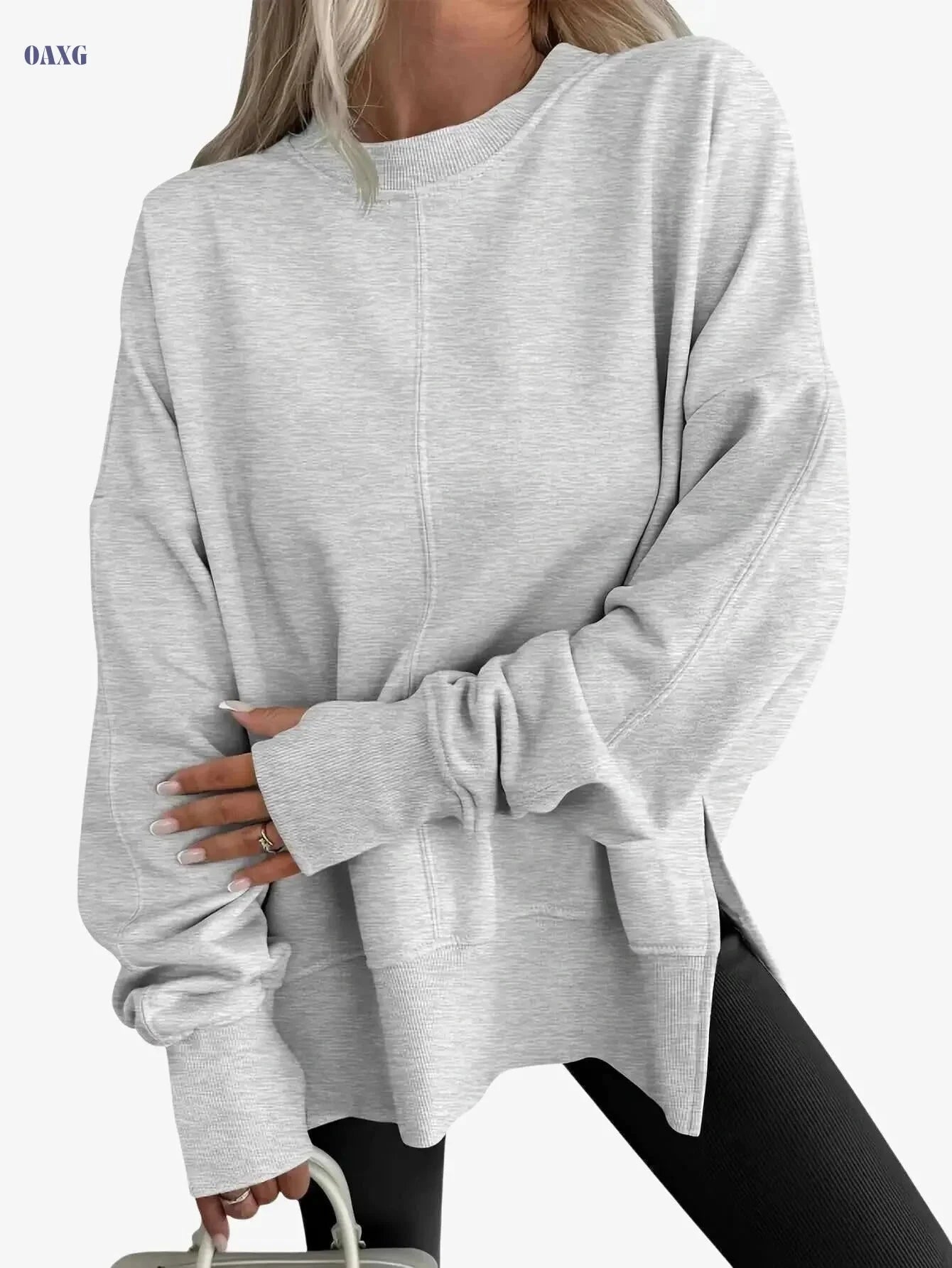 SCACTO Women's Casual Hoodie - Loose Fit with Side Slit, Velvet Top   OAXG 