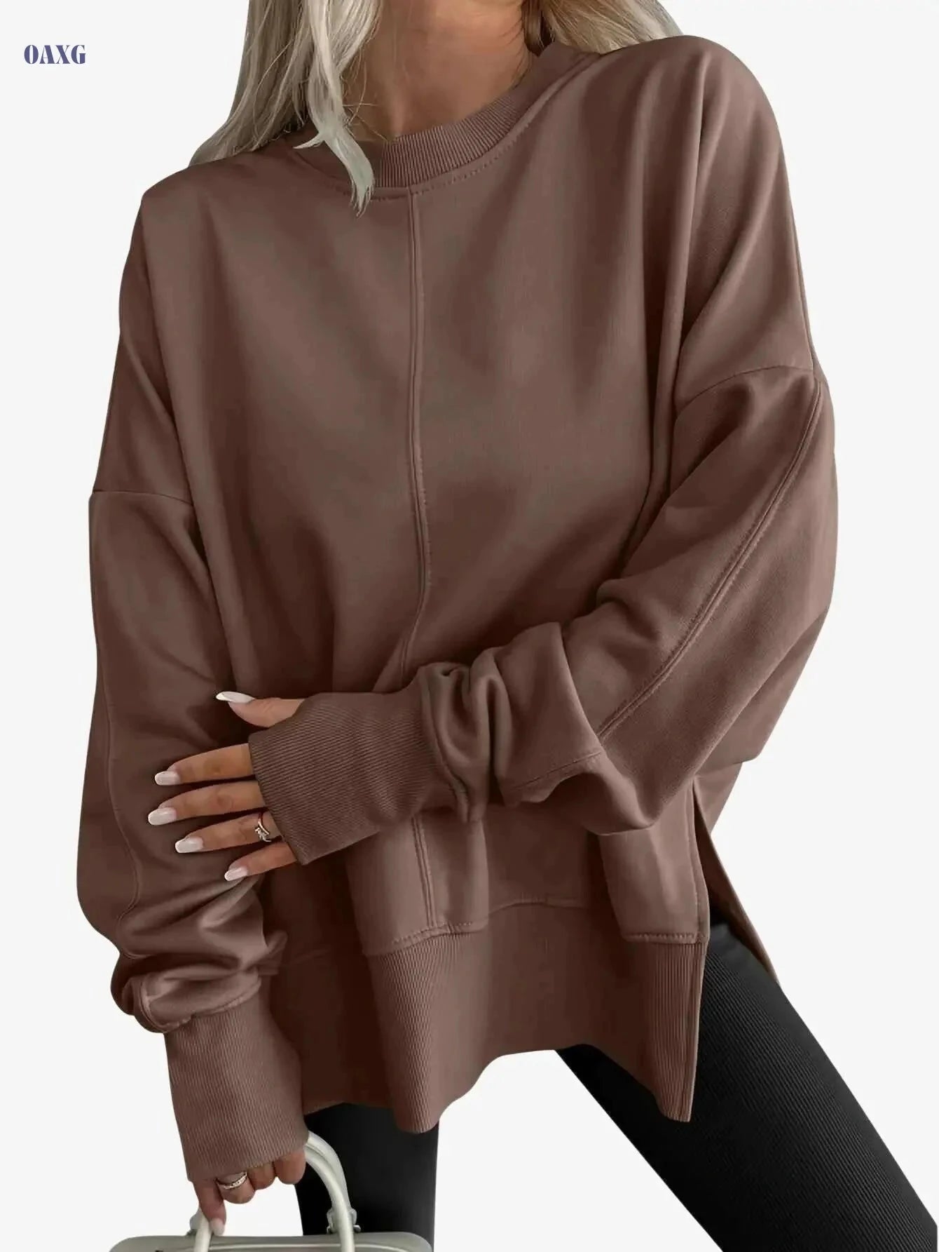SCACTO Women's Casual Hoodie - Loose Fit with Side Slit, Velvet Top   OAXG 