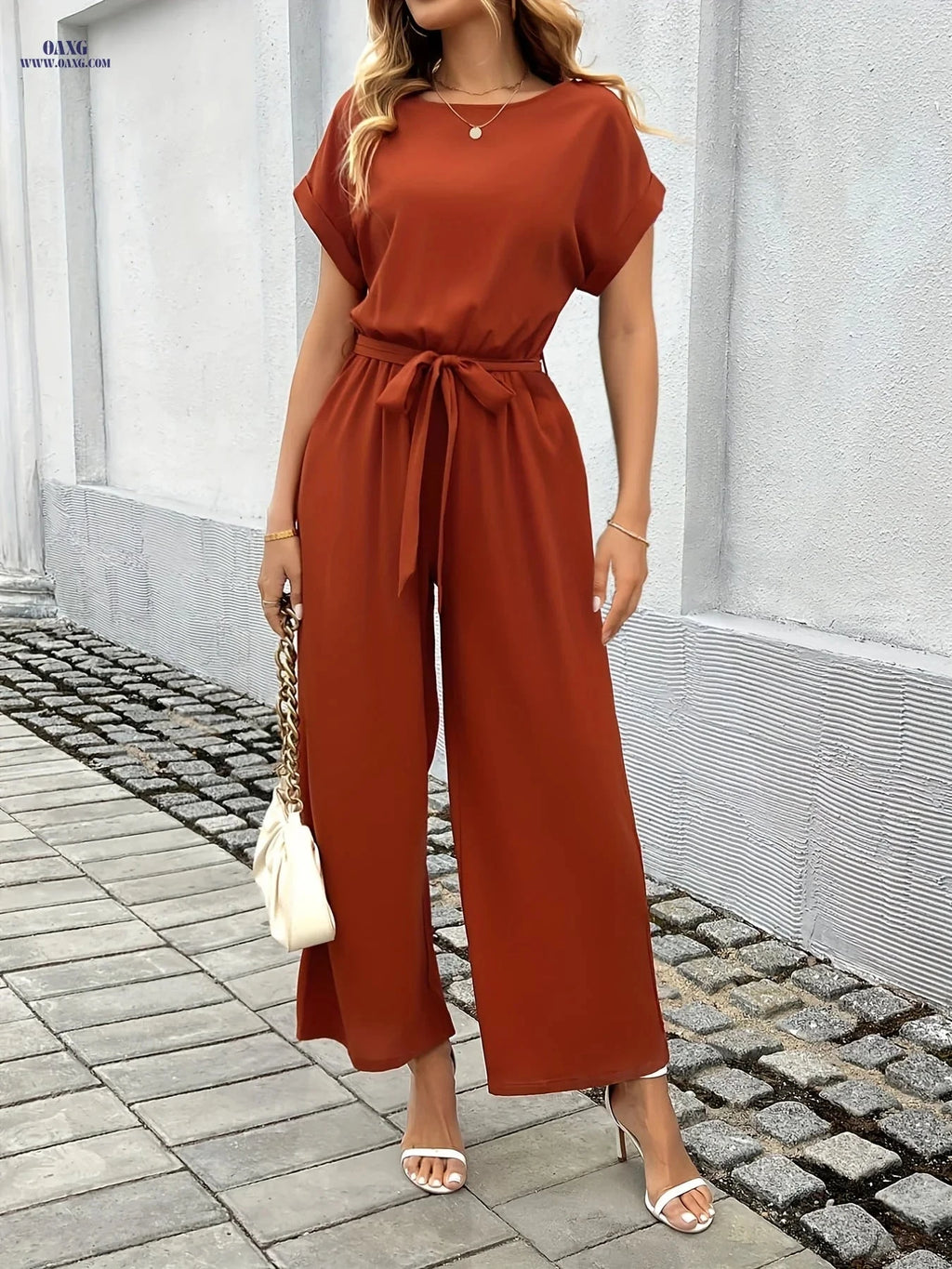 SCACTO Women's Casual Jumpsuit - Elegant All-Match with Crew Neck   OAXG Chocolate / S