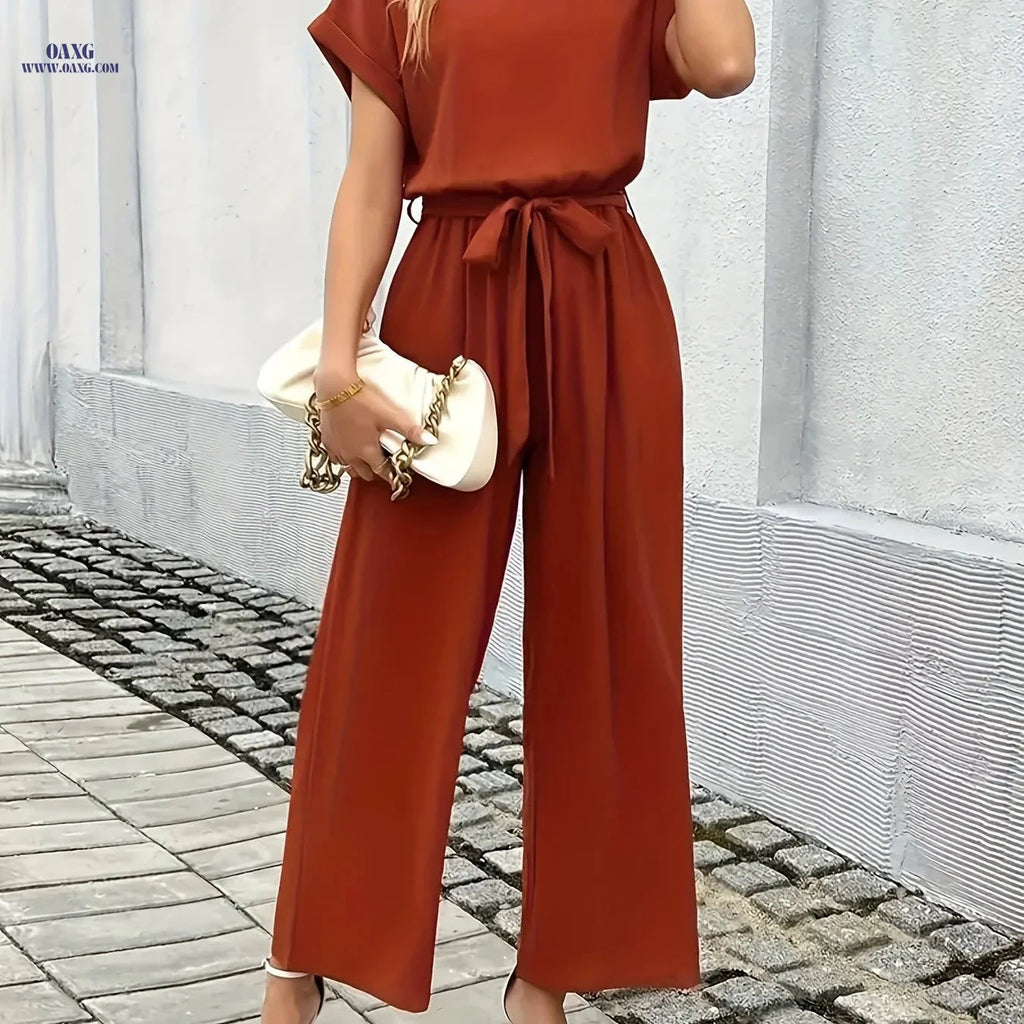 SCACTO Women's Casual Jumpsuit - Elegant All-Match with Crew Neck   OAXG Chocolate / S