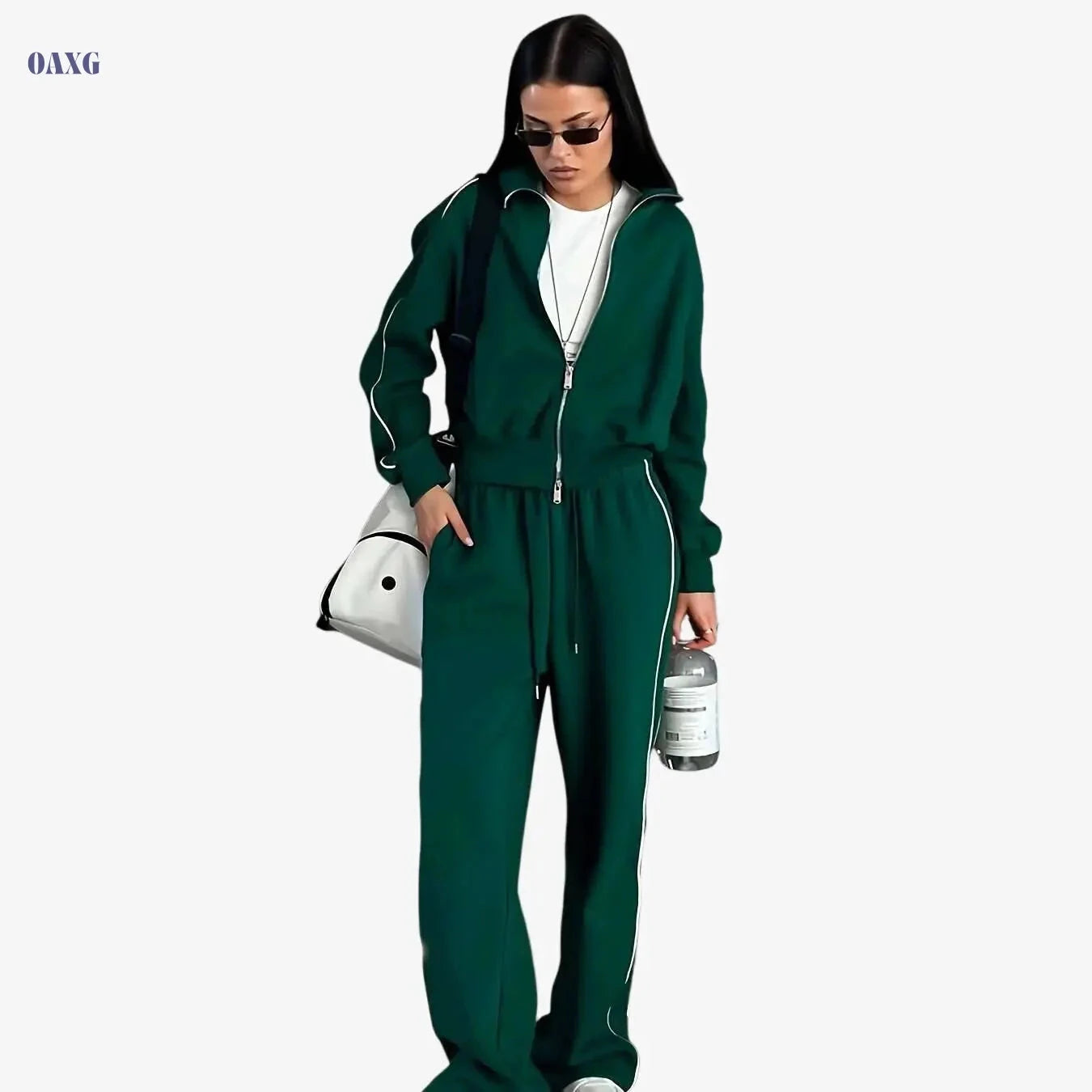 SCACTO Women's Two-Piece Set - Zipper Jacket & Drawstring Pants   OAXG 