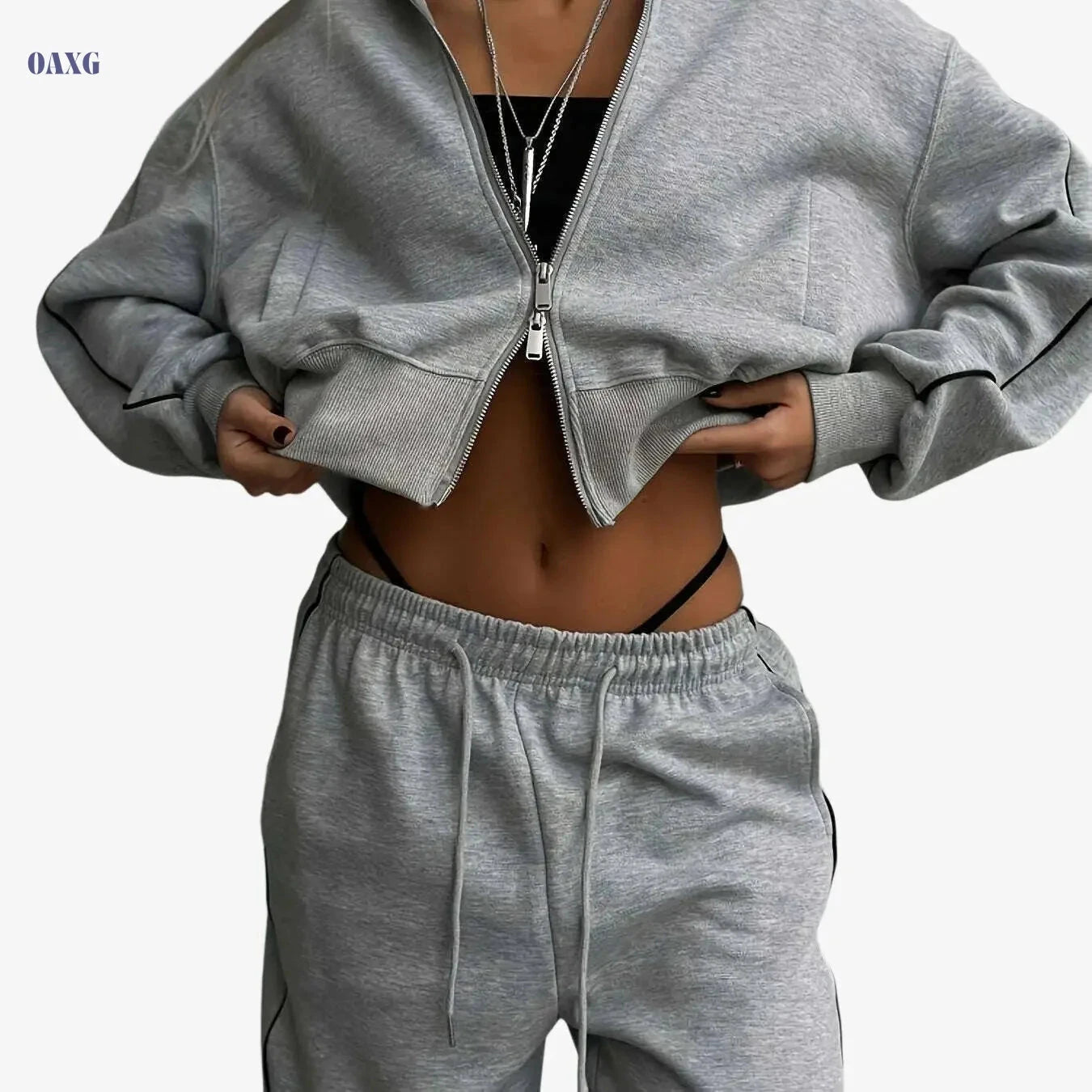 SCACTO Women's Two-Piece Set - Zipper Jacket & Drawstring Pants   OAXG 