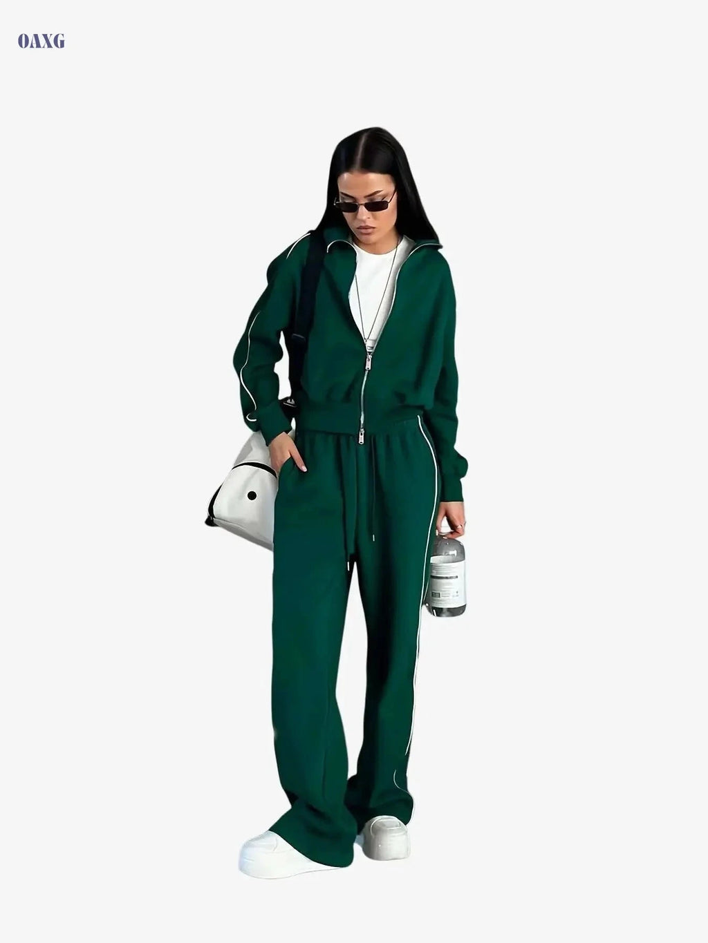SCACTO Women's Two-Piece Set - Zipper Jacket & Drawstring Pants   OAXG 