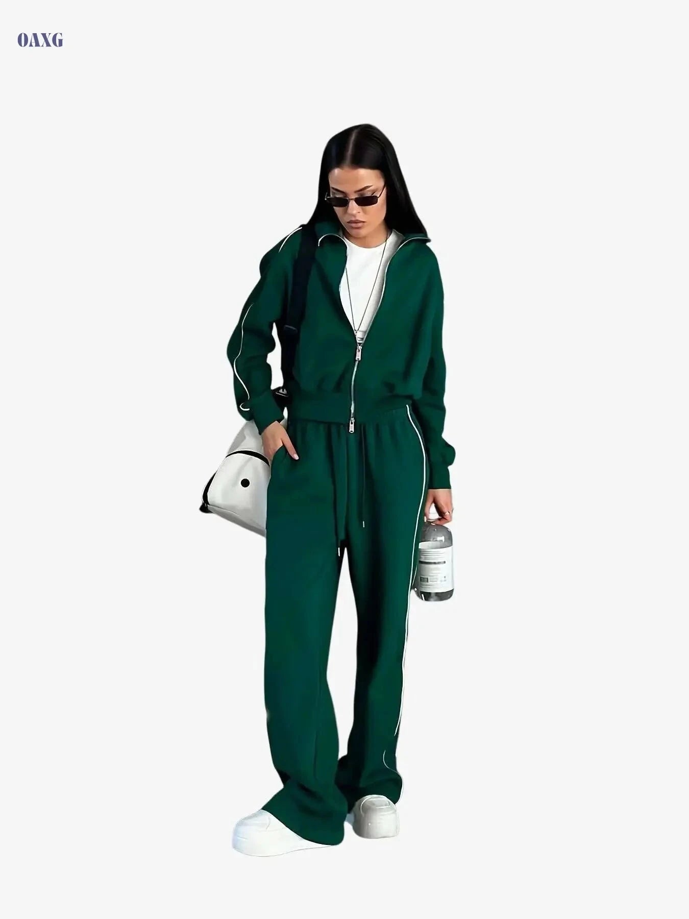 SCACTO Women's Two-Piece Set - Zipper Jacket & Drawstring Pants   OAXG 