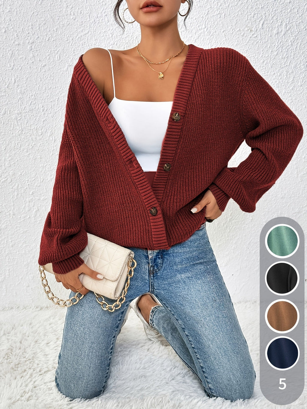 Self-designed Elegant Women's Solid Color Front-button Cardigan Sweater Coat for Spring and Autumn   OAXG 