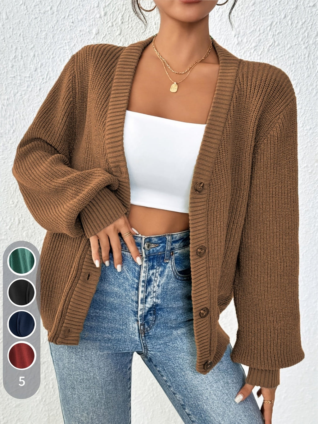 Self-designed Elegant Women's Solid Color Front-button Cardigan Sweater Coat for Spring and Autumn   OAXG 